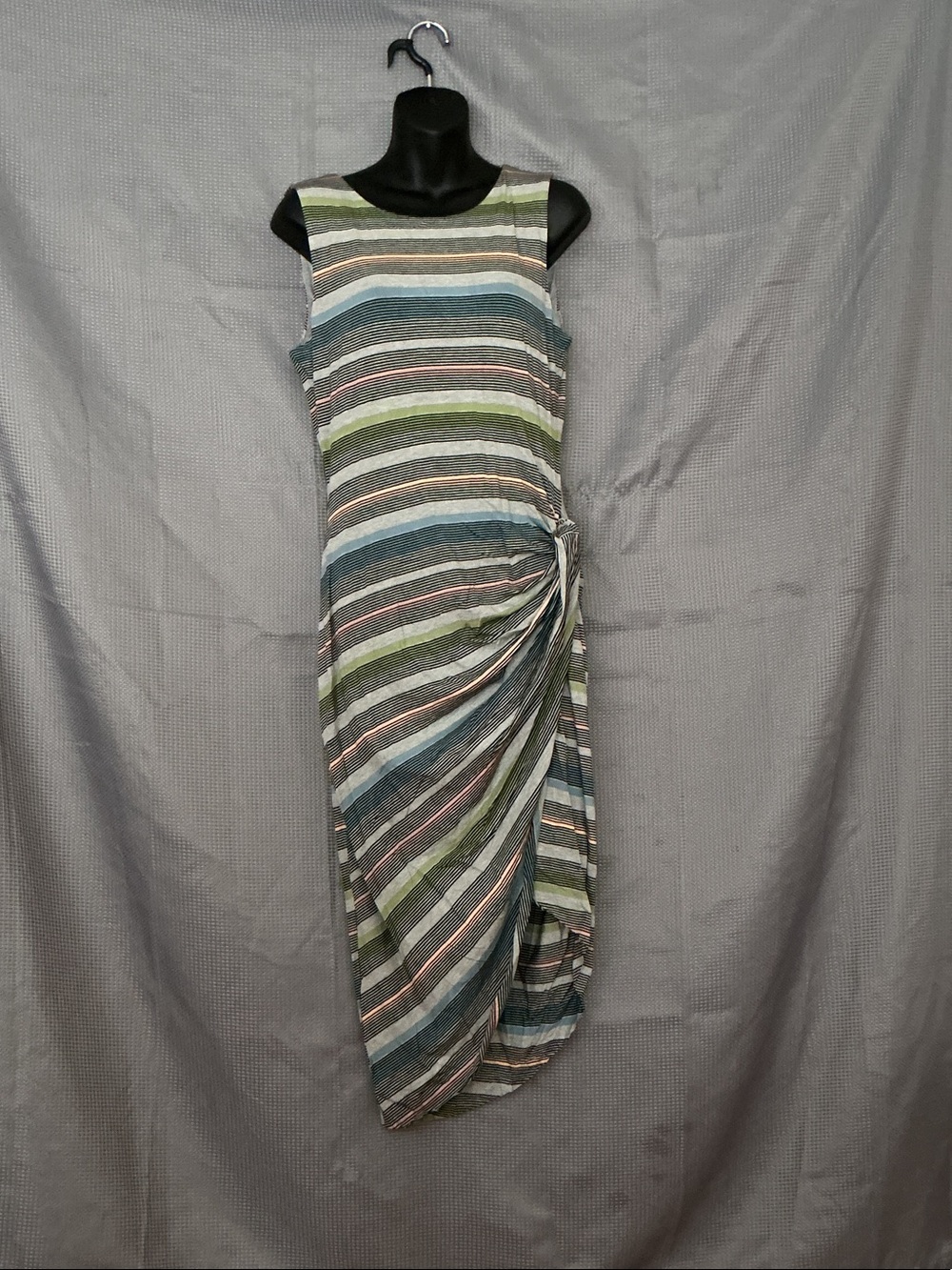 Bailey 44 Striped Sleeveless Midi Dress in Blue, Green & Gray